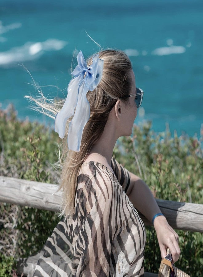 HLTOO 4PCS Big Ribbon Hair Bows, Oversized Long-tail Hair Clips, Large Hair Barrettes, for Women and Girls Hair Styling Accessories, Champagne and Blue - Image 5
